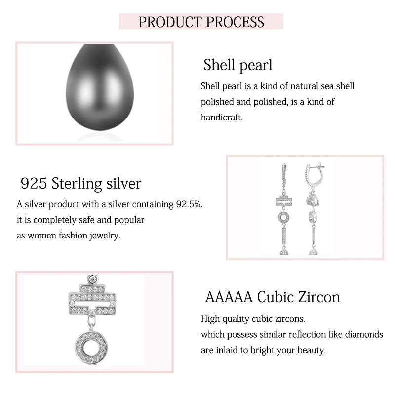 925 Sterling Silver Fashion Personality High Quality Zircon Shell Pearl Drop Earrings For Women\'s Cute RomaClassic Jewelry Gift