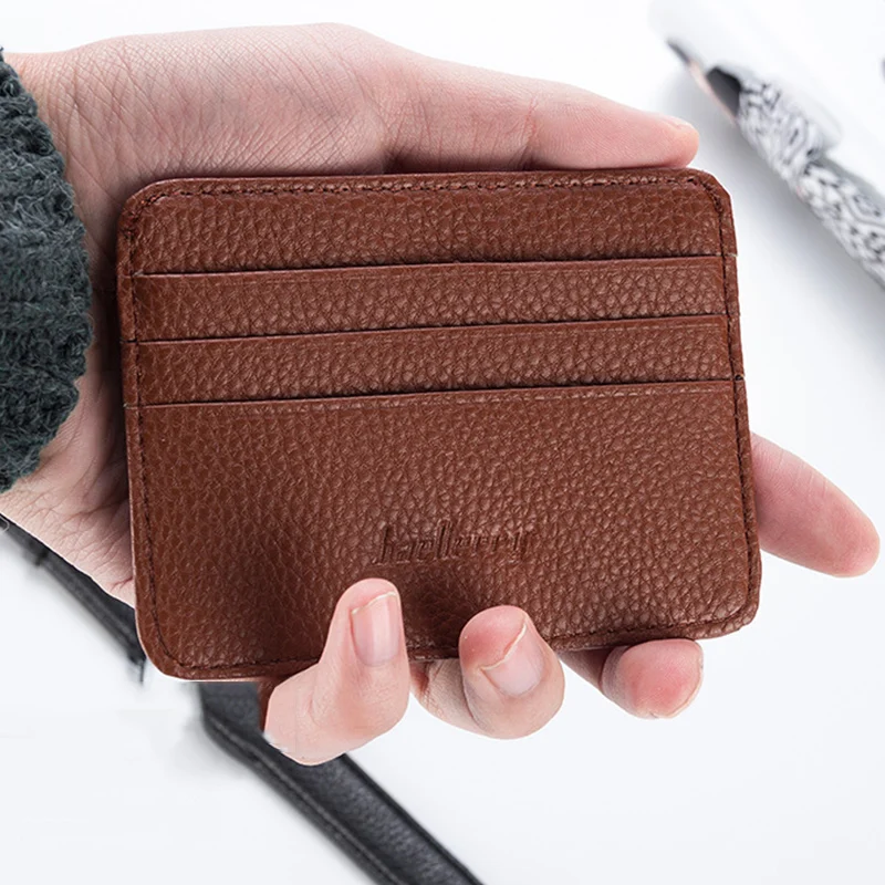 Szczupła minimalistyczny portfel PU skóra przechowywanie etui na karty kredytowe krótka torebka skóra etui na dowód osobisty cukierki kolor Bank Multi Slot Card