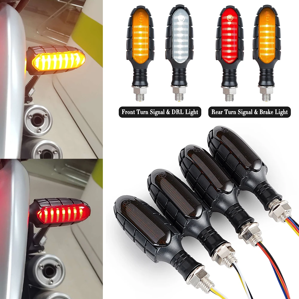 

Motorcycle LED Turn Signals Flowing Water Flashing Blinker Brake/Running Light DRL Flasher Tail Lamp for Harley Cafe Racer