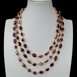 Y.YING 3 Strands Natural Amethyst Freeform With Electroplated wrap Necklace 18