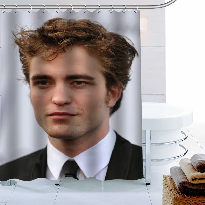 Custom Robert Pattinson Shower Curtain 12 Hook Polyester Fabric 3D Printing Bathroom Curtain Waterproof Bath Curtain Decor