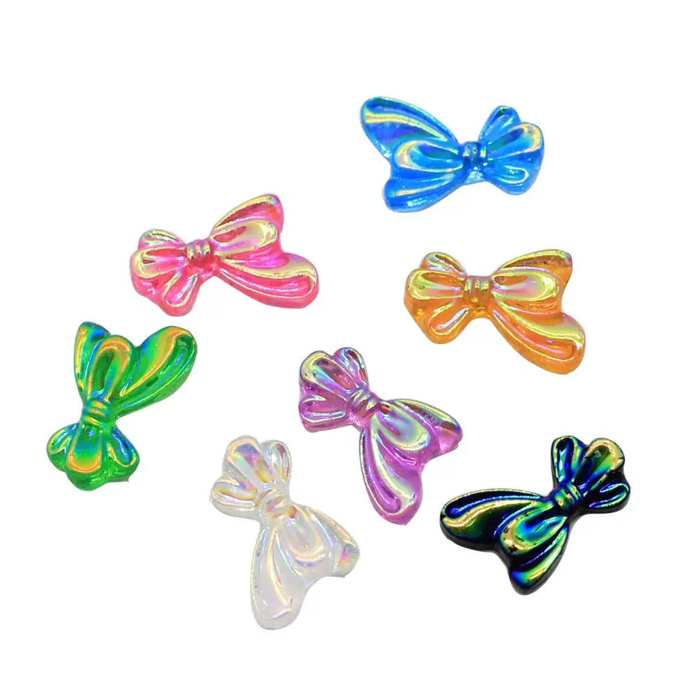 Top Selling 3D Bow Ties Resin Nail Art Bow Charms AB Plating Color Rhinestones Bow Ties Ornaments Nail Art Decoration