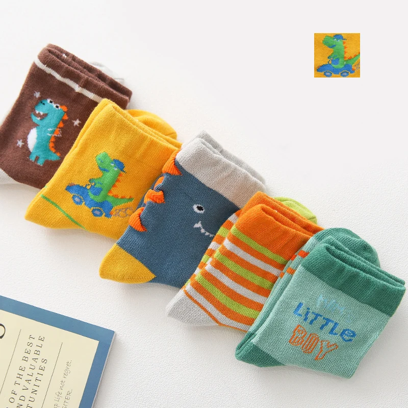 5Pairs/lot Kids Socks Autumn Winter Cotton Baby Socks Warm Thick Animal Cute Socks Dinosaur Cartton Children Socks