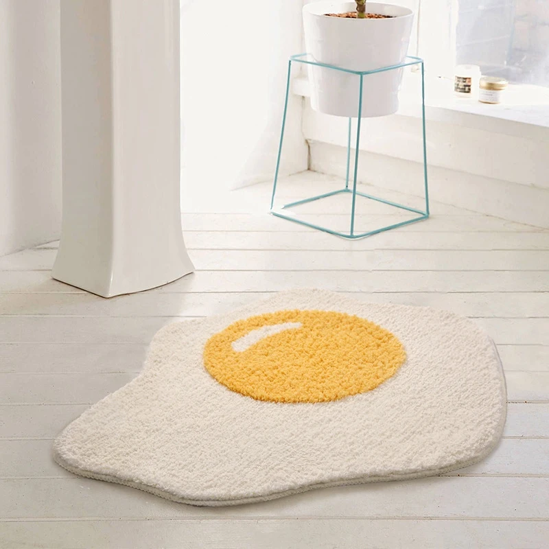 Fried Egg Bath Rug Cute Entrance Door Rug Fluffy Soft Water Absorption Kitchen Living Room Carpet CANBOUN Non-slip Welcome Rugs