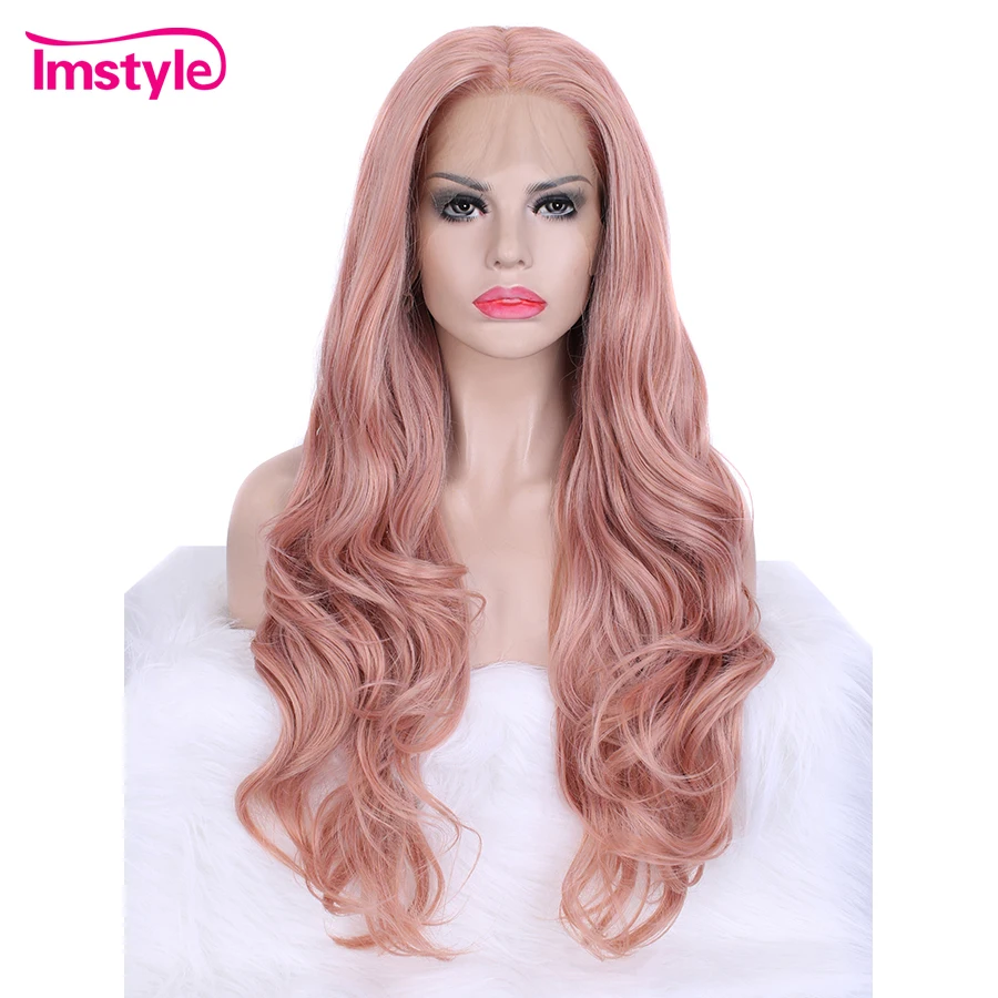 Imstyle Pink Peach Wig Synthetic Lace Front Wig Purple Wigs High Temperature Fiber Hair Wigs For Women Cosplay Daily