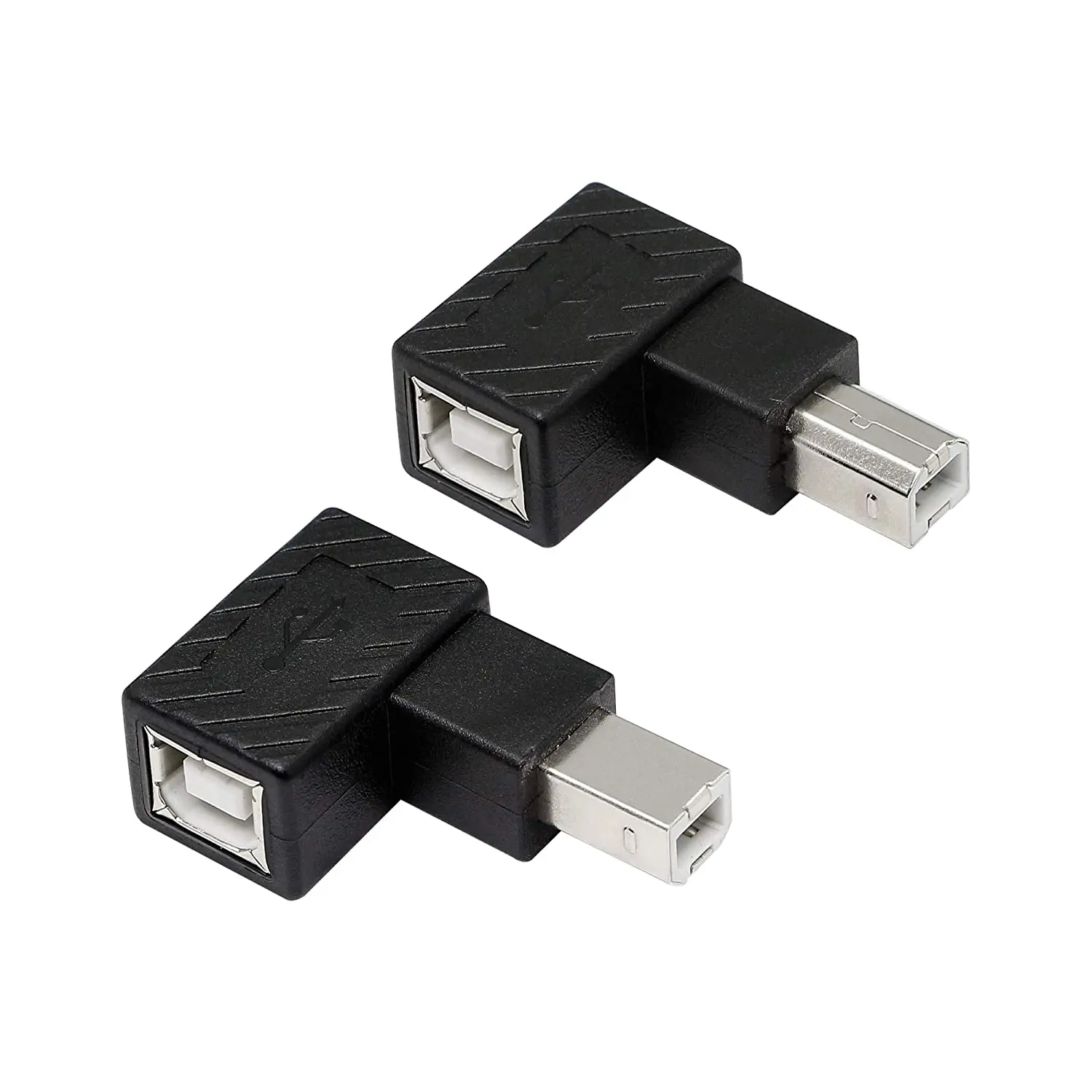 Adaptador USB 2,0 B macho a hembra tipo B para impresora, escáner, HDD móvil y más, ángulo izquierdo y derecho, 90 grados, 2 paquetes
