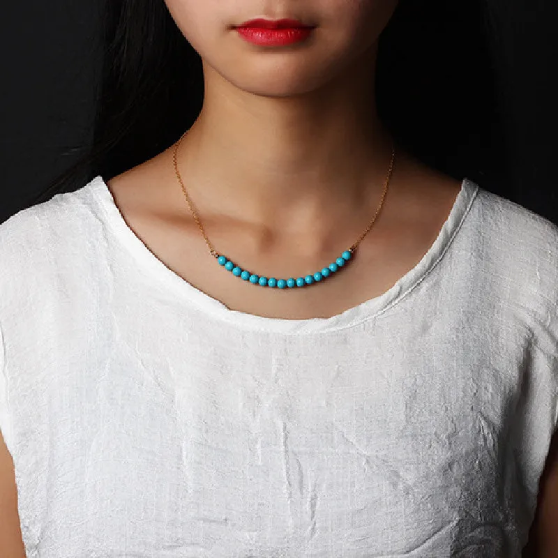 

New Creative Design Handmade Necklace Women Fashion Temperament Blue Turquoise Short Clavicle Chain Female Jewelry2021