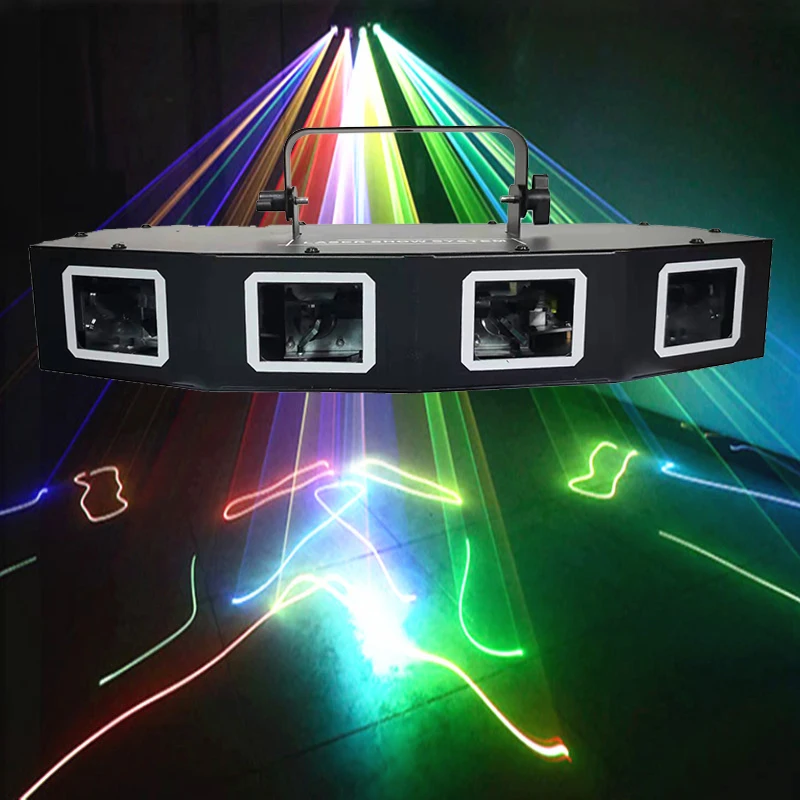 Full Color Disco Laser Projector DMX512 Four Lens LED Laser Light Stage Laser Scaning Effects Lighting for Christmas DJ Party