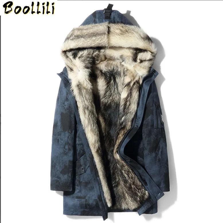 Winter Boollili 2023 Jacket Men Real Fur Coat Parka Natural Wolf Fur Liner Luxury Long Coat Warm Parkas