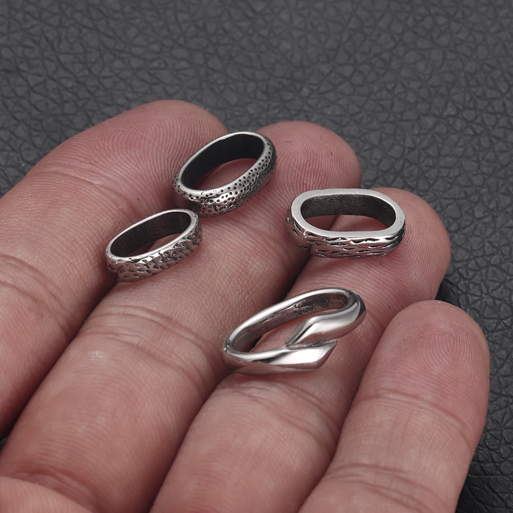 5Pieces Stainless Steel Oval Large Hole Spacer Beads 12x6mm Leather Cord Bracelet Slide Charms DIY Jewelry Making Accessories