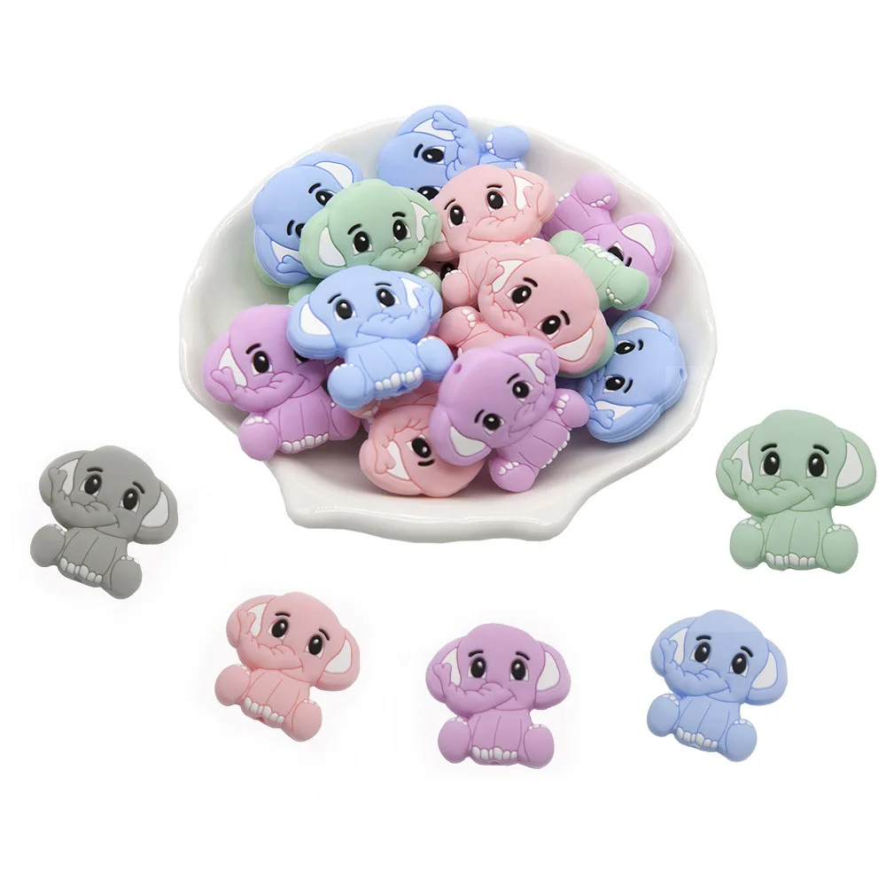 5Pcs Silicone Bijtring Kralen Bpa Gratis Mini Olifant Dier Kralen Diy Baby Tandjes Fopspeen Keten Speelgoed Gift Baby Goederen