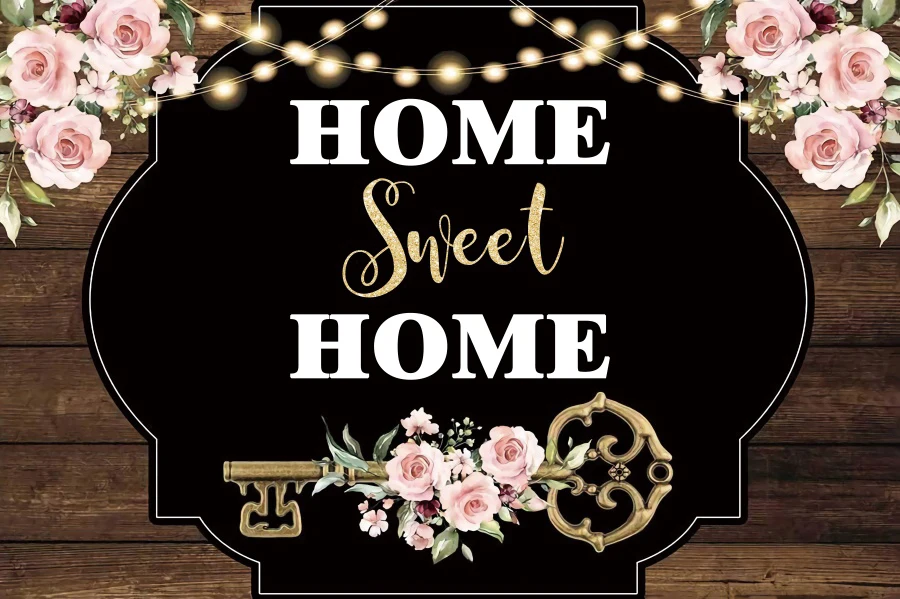 Fundo da foto para a nova casa decoração de festa de casamento banner background rosa floral doce casa chave brilhando luzes