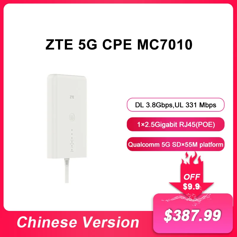 Zte Outdoor Router MC7010 Wifi Router Repeater Mesh Wifi Extender 5G Sub6 + 4G SDX55M Platform N1/3/7/8/20/28/38/41/77/78/79