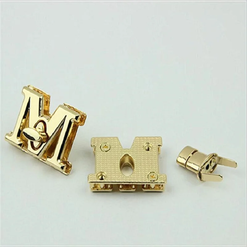 10pcs/lot luggage hardware accessories golden M letter decorative bag twist lock