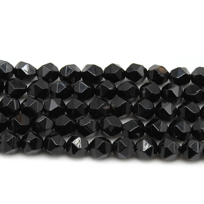 Natural Faceted Black Agates Onyx Stone Spacers Loose Round Beads DIY Earrings Bracelet for Jewelry Making 15\