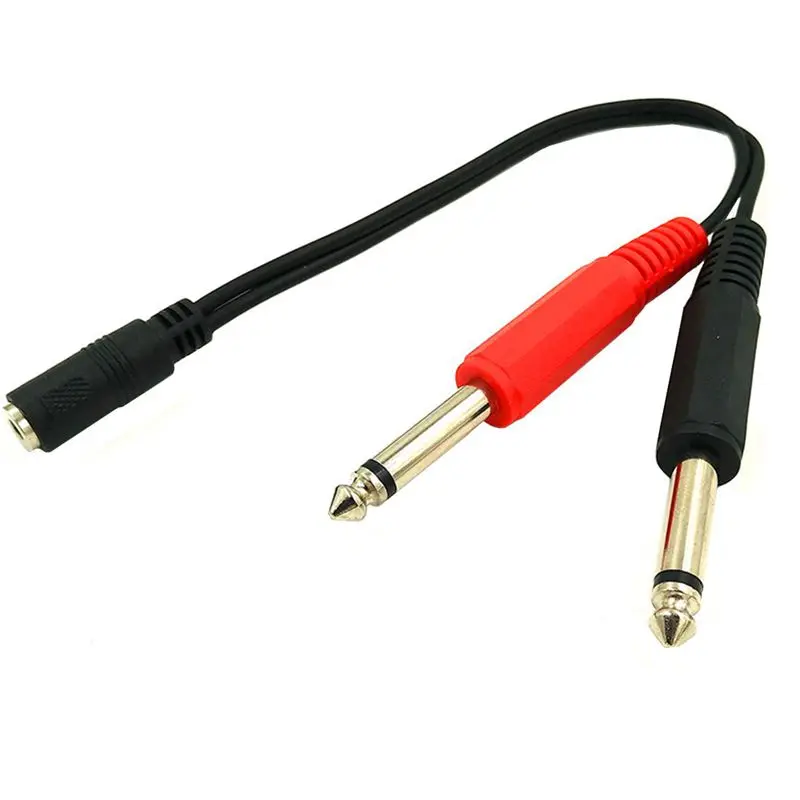 High Quality 3.5mm 1/8 inch TRS Stereo Female Jack to Dual 1/4 6.35mm Male Plug Mono TS Right Angle Audio Y Splitter Cable 1.5M