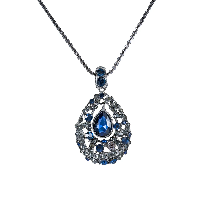 Vintage Long Sweater Chain Necklaces For Women Antique  Crystal Water Drop Pendants & Necklaces Female New Fashion Jewelry