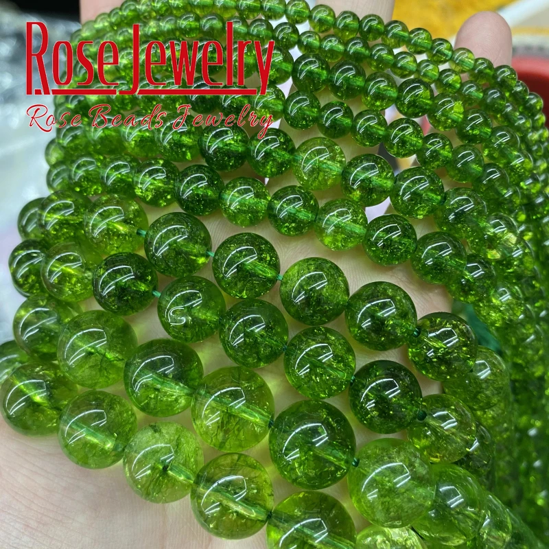 Natural Green Peridot Crystal Quartz Beads Round Loose Beads 4 6 8 10 12 MM Pick Size for Jewelry Making DIY Bracelet 15\