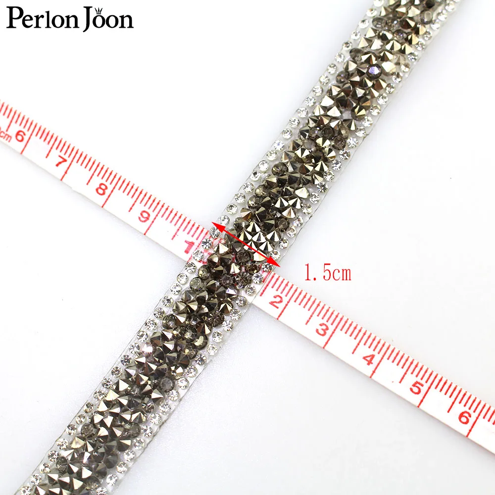 1 Yard 1.5 cm Width Classic Gray Crystal Rhinestone Resin Ribbon Decoration Accessories Hot Fix Tape Iron Clothes Bag Trim TR077