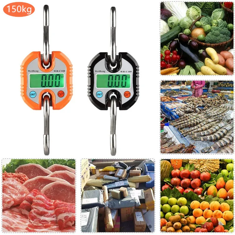 Crane Scale Digital Weight 300kg 150kg/50g 200kg/100g 500kg/100g Heavy Duty Hanging Hook Scales Portable Digital Stainless Steel