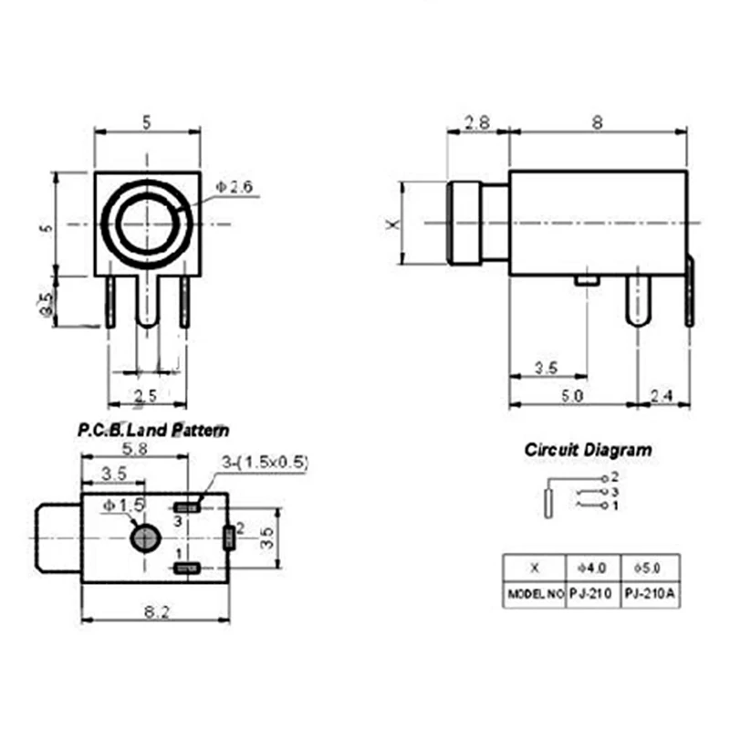 10Pcs PJ-210 DC Power Socket Connector แหล่งจ่ายไฟหญิงเชื่อมต่อแจ็ค3pin PJ210