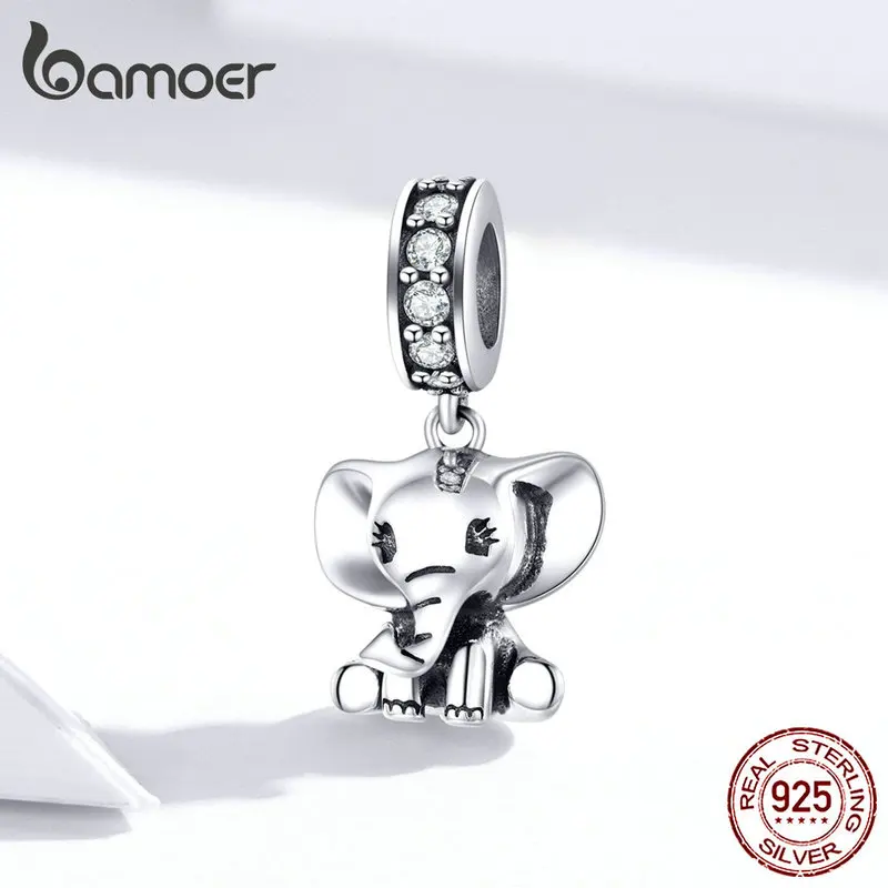 bamoer Baby Elephant Pendant Charm Silver 925 Jewelry Original Bracelet Neckalce Cute Animal Fashion Jewelry Accessories SCC1338