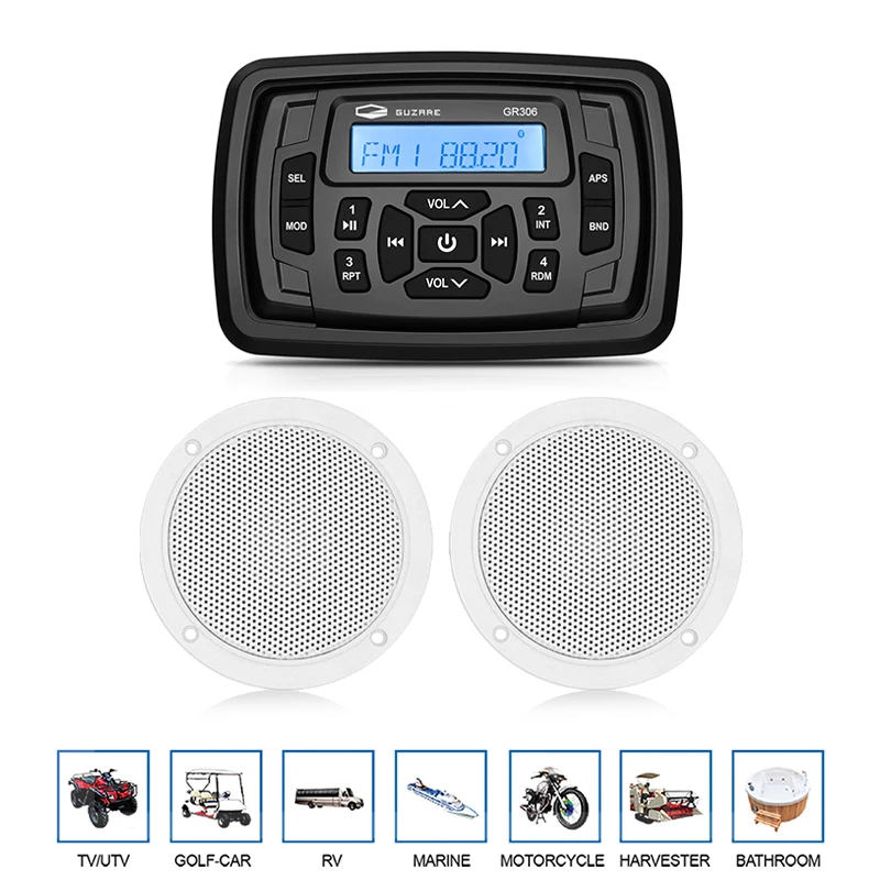 

Marine Radio Boat Stereo Bluetooth Audio FM AM Receiver Car MP3 Player+4inch Waterproof Marine Speaker for RV UTV Motorcycle