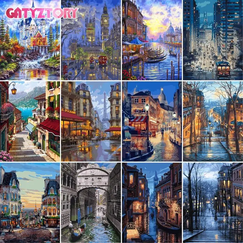 GATYZTORY Full Square Diamond Painting City Landscape 5D DIY Diamond Embroidery Mosaic Art Kits Home Decoration