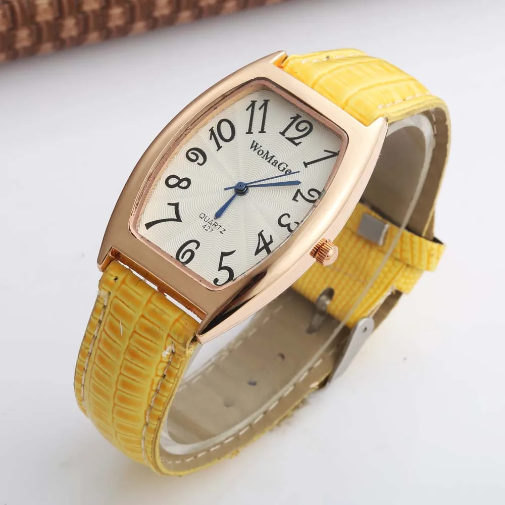 

WOMAGE Watches Women Watches Ladies Watches Tonneau Case Leather Band Quartz Wristwatches Women reloje mujer bayan kol saati