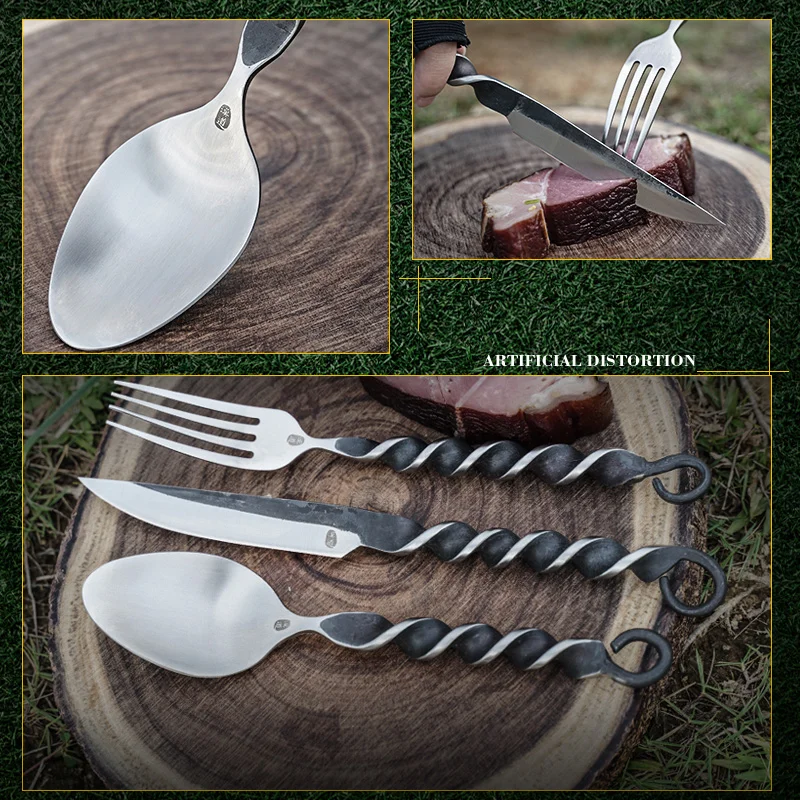 HX Outdoors-Conjuntos de Louça de Jantar em Aço Inoxidável, Garfos, Faca e Colher, 440C, 3Pcs Set