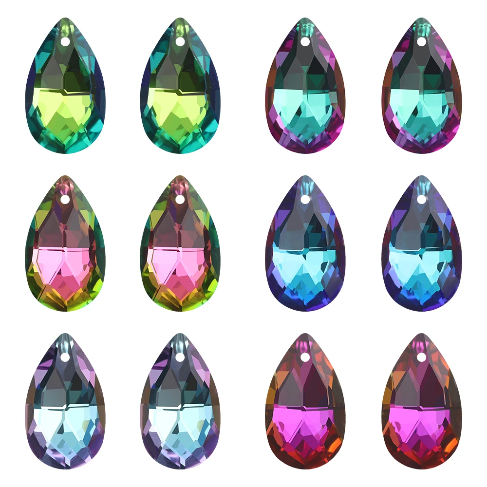 20Pcs Single Hole Charms Crystal Teardrop Pendants Green 13X22MM Glass Drop Beads for Jewelry Making Necklace Earrings Handmade