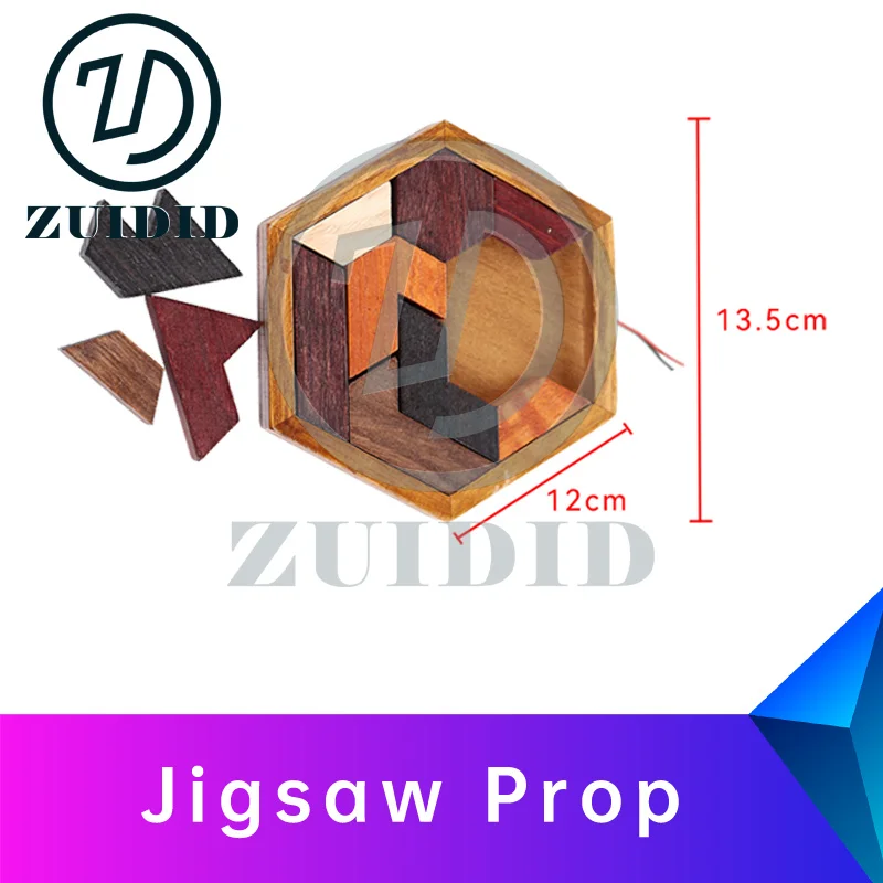 ZUIDID escape room Jigsaw Prop put 11 wooden pieces into the box in right location to unlock escape game