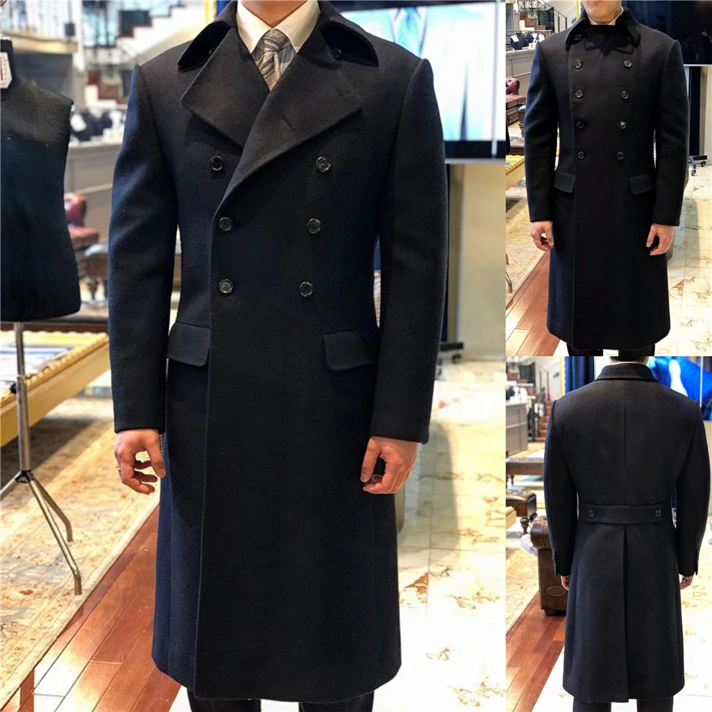 Winter Woolen Overcoat Warm Men\'s Double Breasted Thick Loose Mid-Length Smart Casual Trench Coat Male Jacket