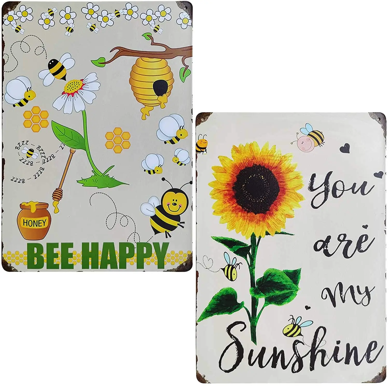 TISOSO You are My Sunshine & Bee Happy Retro Vintage Tin Bar Sign Sunflower Farmhouse Bathroom Decor Garden Metal Signs