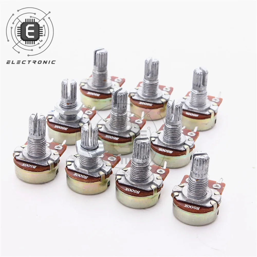WH148 1K 2K 5K 10K 20K 50K 100K 250K 500K potenziometro rotativo conico lineare a 3pin albero 15mm con dadi e rondelle