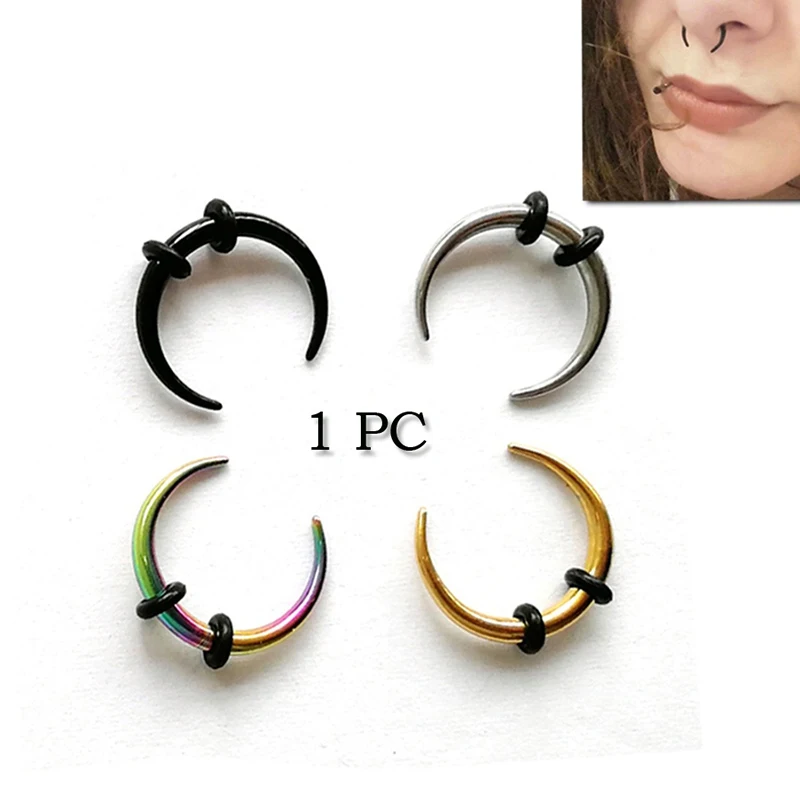 1pc Surgical Steel OX Horn Vintage Nose Septum Ring Hoop Ear Clicker Horseshoe Ear Taper Piercing Earring Body Jewelry 16G & 14G