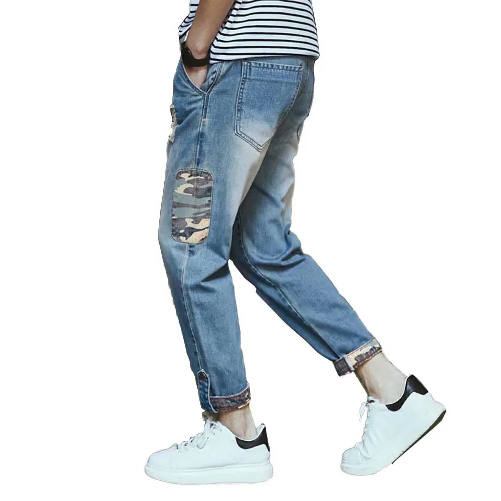 

Fashion Ripped Jeans for Men Casual Denim Jeans Pants Skinny Vintage MEns Clothing Japanese Streetwear Hip Hop Harem Trousers