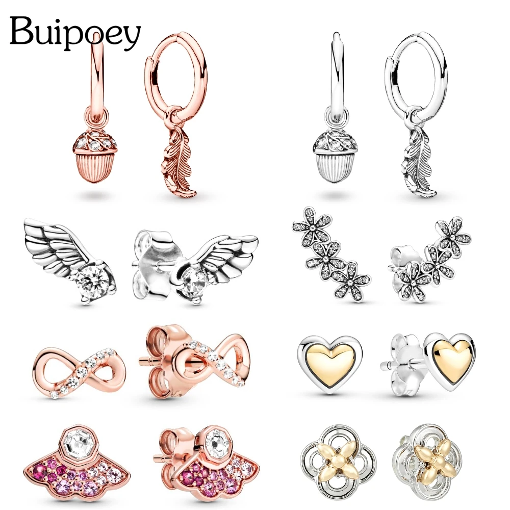 Buipoey Acorns & Fallen Leaves Earrings For Women Girl Angel Wings Fan & Chrysanthemum Stud Earrings Jewelry