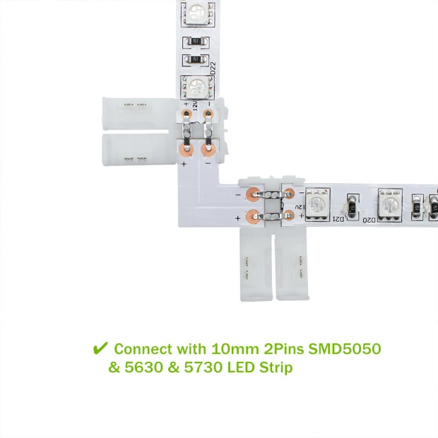 10pcs/Pack Solderless LED Strip Connectors 2Conductor Snap Down for 8mm Wide 5050 5630 Single Color Flex LED Strips