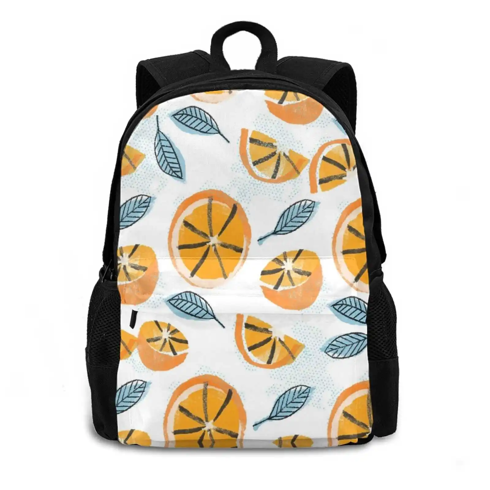 Abstract Orange Slice Pattern School Bags For Teenage Girls Laptop Travel Bags Tropical Fruit Fruit Bowl Bold Color Happy