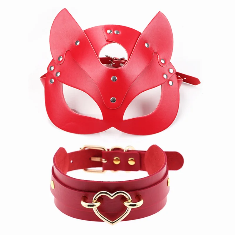 Leather Bondage Cosplay Mask Sexy Half face Fox mask Punk Rock Goth Collar For Women Gothic Collar Gothic Chokers Necklace