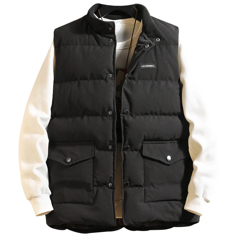 

Men's Stand Collar Casual Loose All-match Hansome Japanese Cotton vest Jacket Zipper Slim Solid color Quality Autumn and Winter