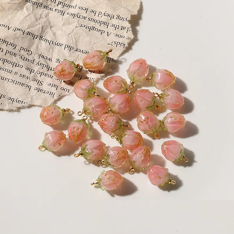 

10pcs DIY handmade earring accessories resin drip Pink flower bud flower bone charm headdress tag