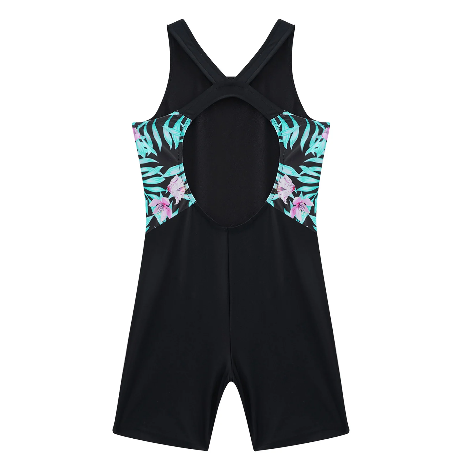 Kids Girls One-piece Swimwear Summer Sleeveless Open Back Print Short Jumpsuit Bodysuit for Beach Pool Swimming Bathing Suit