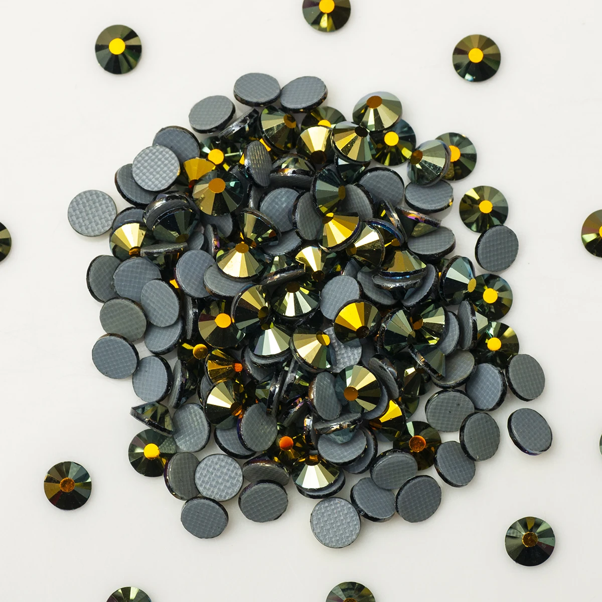 YANRUO 2058HF Jet AB Black Gold Crystals Hotfix Strass Crystal Gems Rhinestones for Clothes Hot Fixation