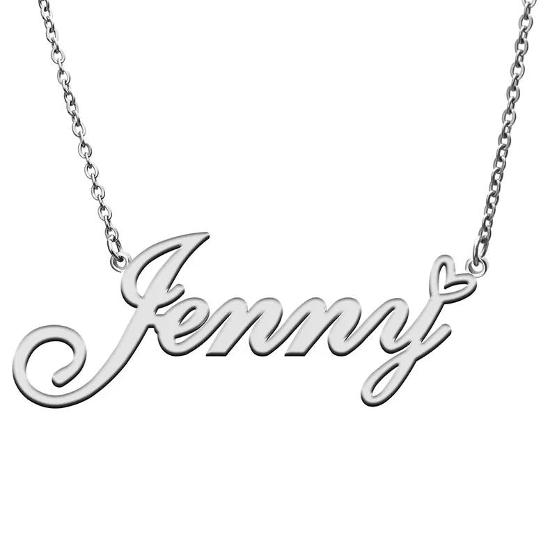 Jenny with Heart Name Necklace for Women Stainless Steel Jewelry Nameplate Pendant Femme Mother Child Girls Gift