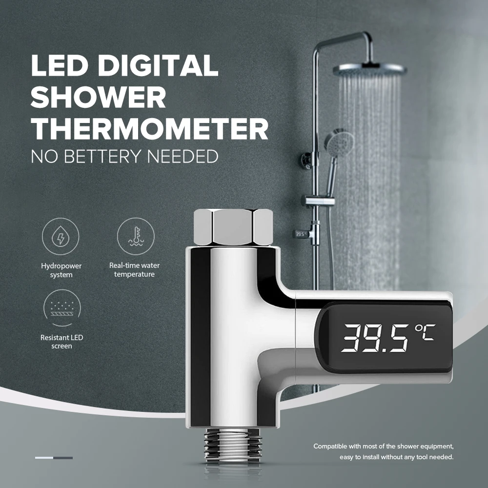 LW-101 LED Display Home Water Shower Thermometer Flow Water Temperture Monitor Led Display Shower Thermometers Support Dropship