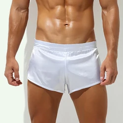 Heavywood-Boxers Sexy Hip Strap masculino, Shorts do sono, Bottoms do pijama, Boxer Split Side, Roupa interior sedosa, Cuecas suaves, Masculino