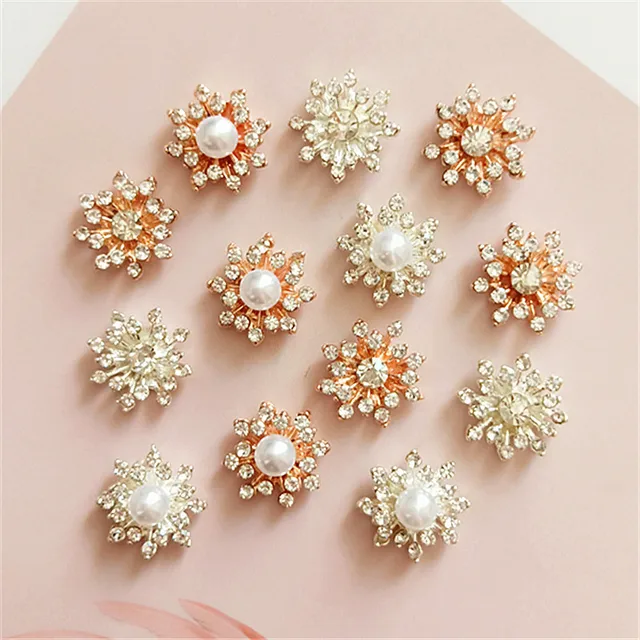 10 sztuk 17*17mm płatek śniegu Rhinestone Cabochons perła metalowa podstawa ozdoba ze strasu dla majsterkowiczów tworzenia biżuterii akcesoria rzemieślnicze