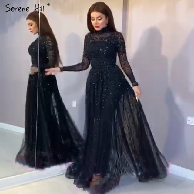 SERENE HILL Latest Design Black High Collar Evening Dress 2024 Long Sleeves  Sequined Luxury Sexy Formal Party Wear Gown CLA70066 - AliExpress